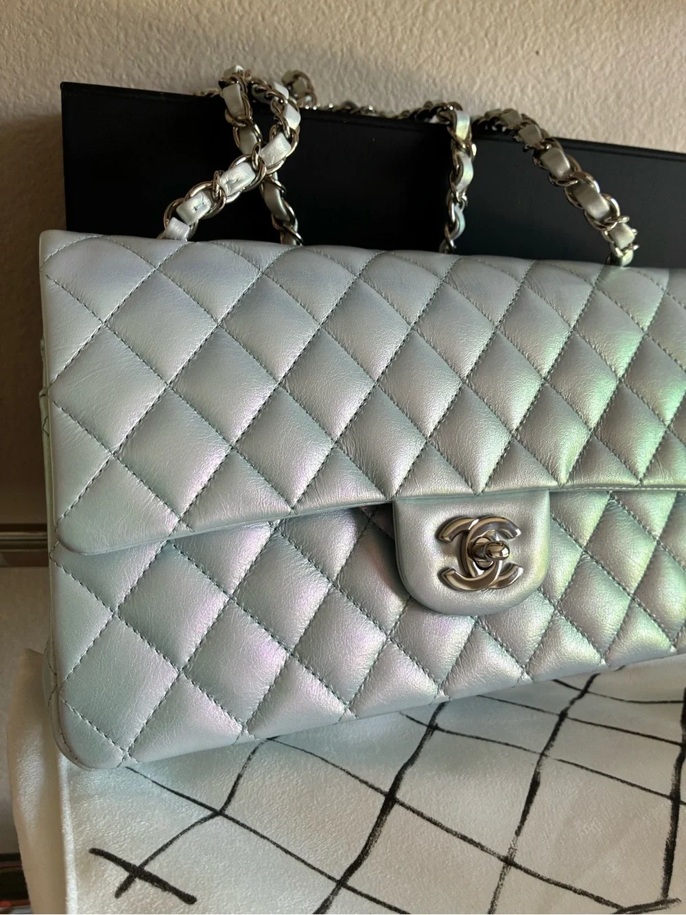 CHANEL Classic Flap Medium Quilted Shoulder Bag Iridescent Ice - RARE
